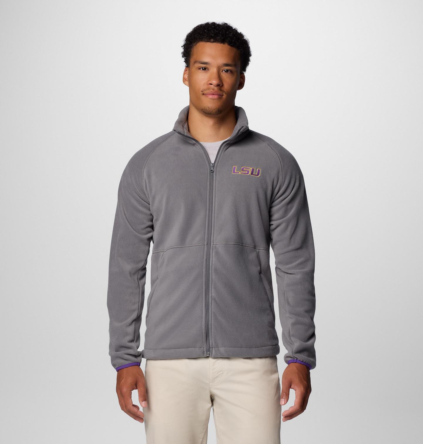 Мужская куртка Columbia Collegiate Flanker IV Fleece Jacket - LSU, цвет: Серый / Фиолетовый — фото 1