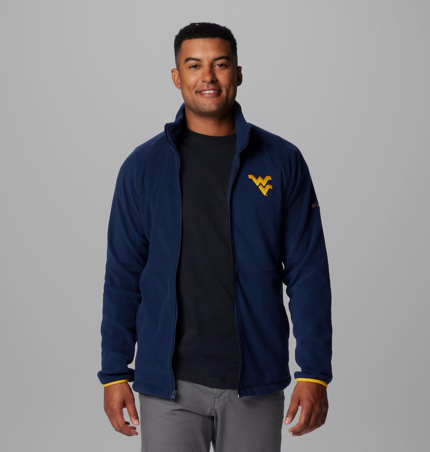 Мужская куртка Columbia Collegiate Flanker IV Fleece Jacket - West Virginia, цвет: Тёмно-синий / Золотой — фото 1
