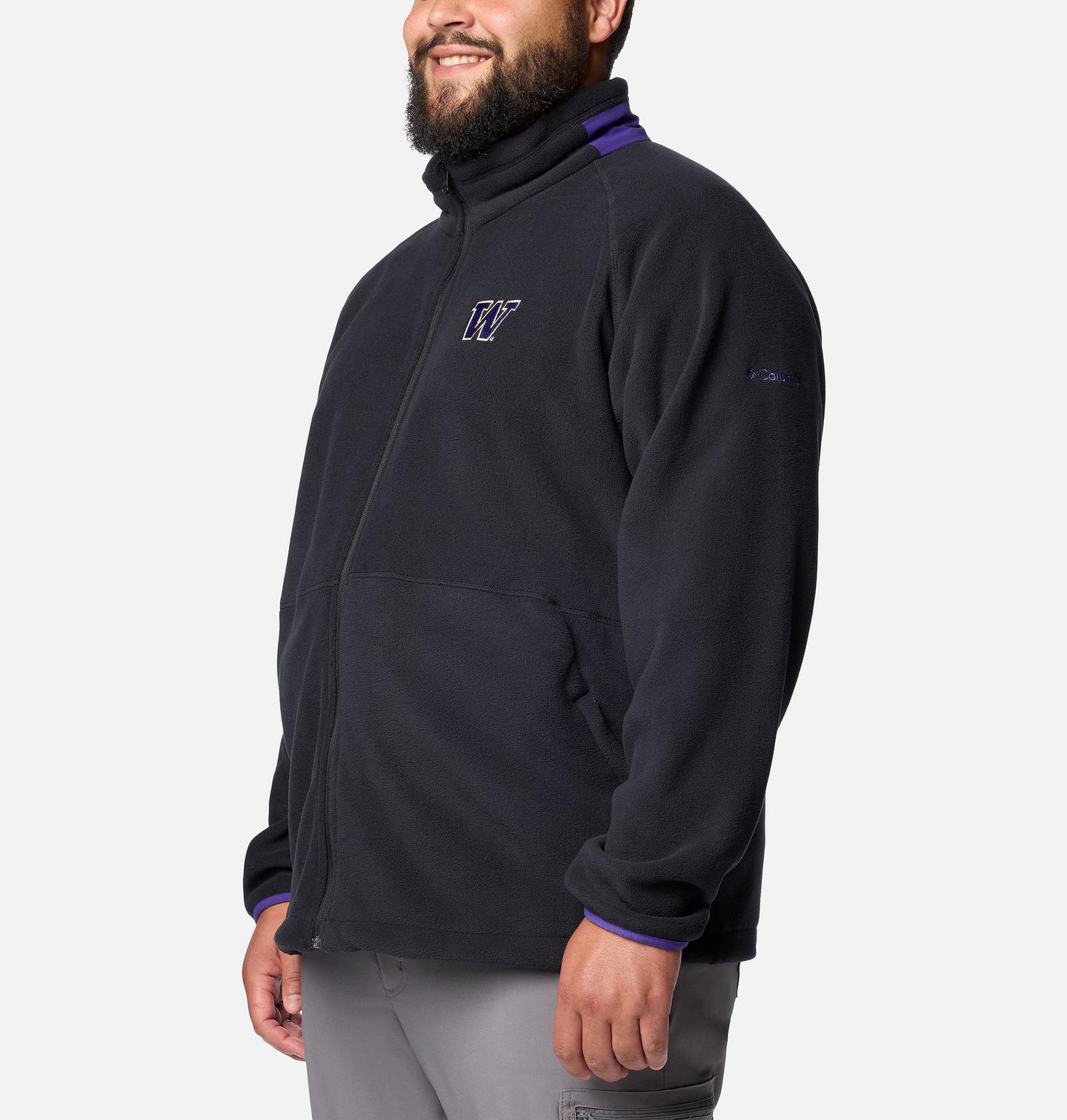 Мужская куртка Columbia Collegiate Flanker IV Fleece Jacket - Big - Washington, цвет: Чёрный / Фиолетовый — фото 2