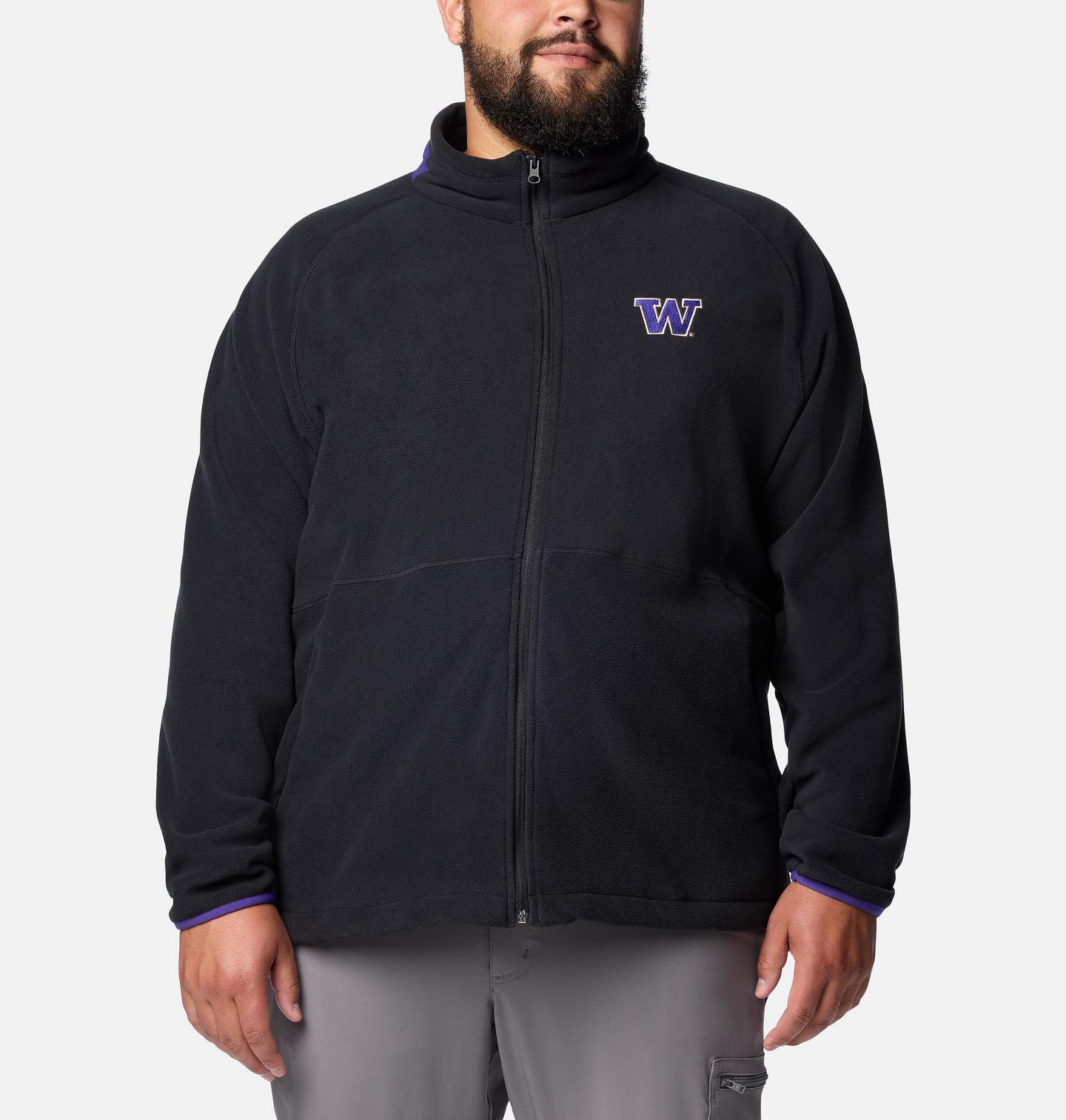 Мужская куртка Columbia Collegiate Flanker IV Fleece Jacket - Big - Washington, цвет: Чёрный / Фиолетовый — фото 1