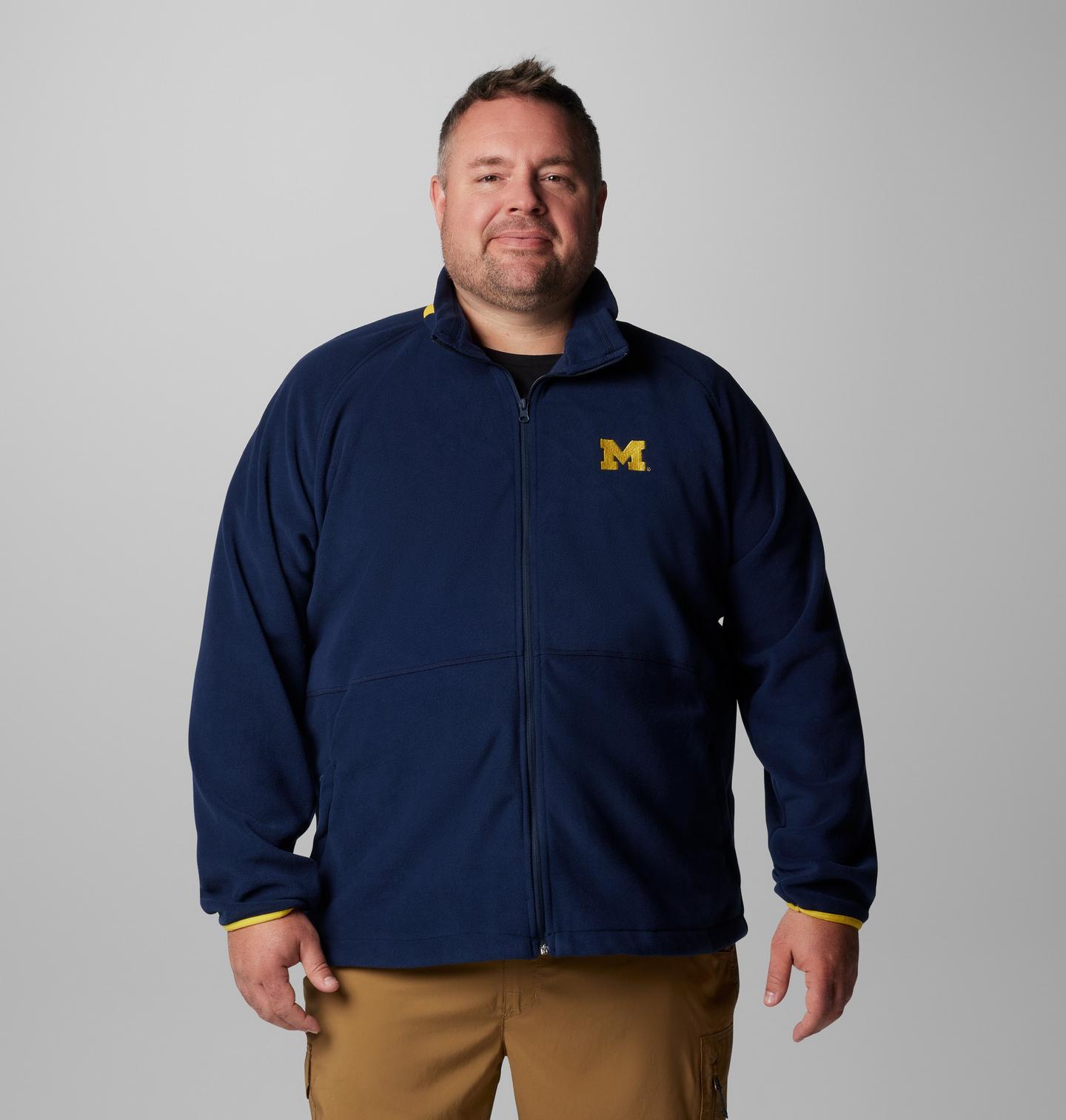 Мужская куртка Columbia Collegiate Flanker IV Fleece Jacket - Big - Michigan, цвет: Тёмно-синий / Жёлтый — фото 1