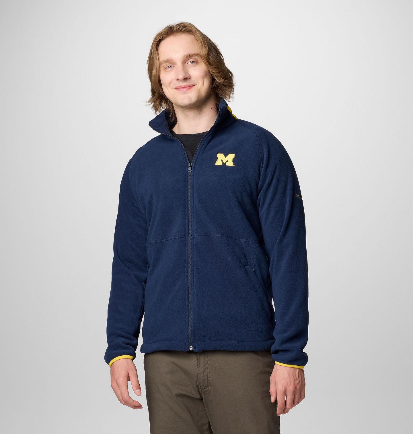 Мужская куртка Columbia Collegiate Flanker IV Fleece Jacket - Michigan - Tall, цвет: Тёмно-синий / Жёлтый — фото 1