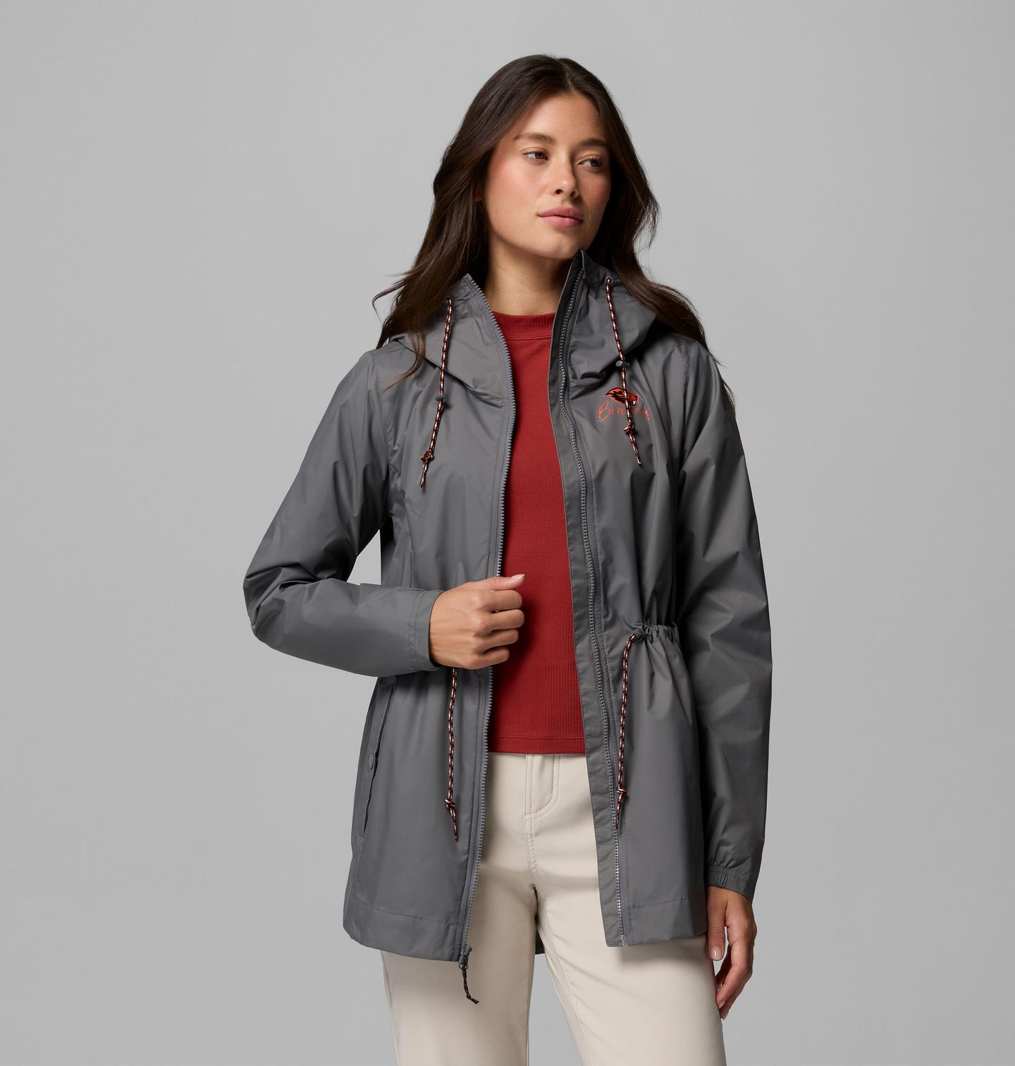 Женская куртка Columbia Collegiate Lily Park Rain Jacket - Oregon State, цвет: Серый — фото 4