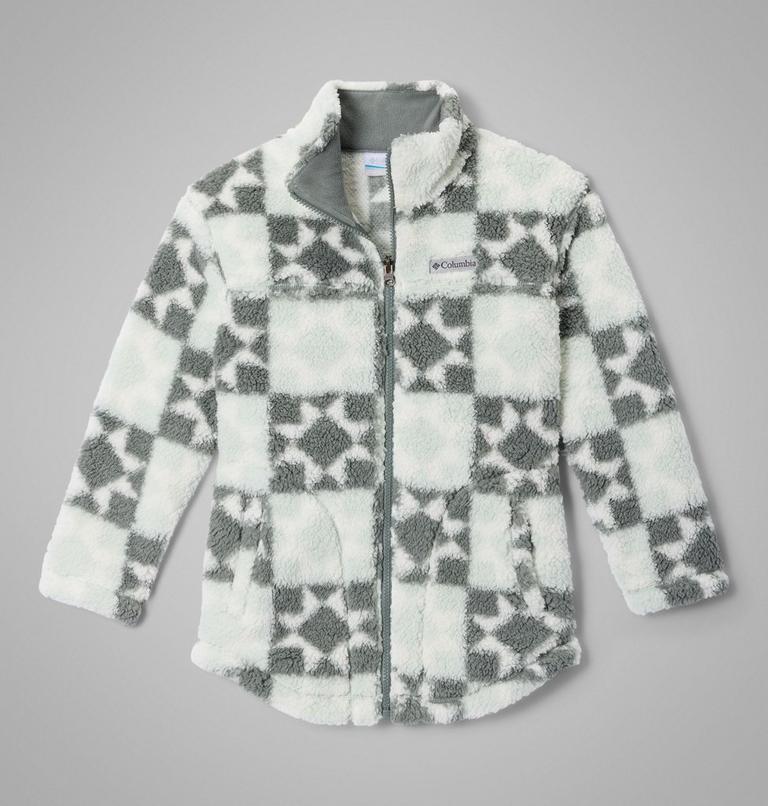 Girls' West Bend Printed Sherpa Jacket, Color: Tea Light Cozy Quilt, image 1
