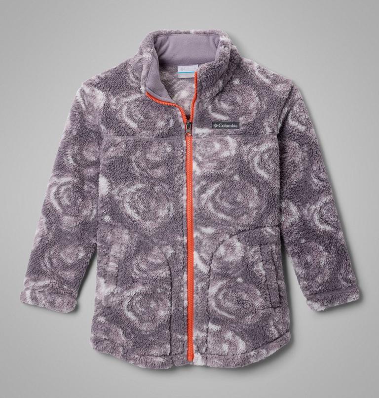 Girls' West Bend Printed Sherpa Jacket, Color: Shale Purple Rosecity, image 1