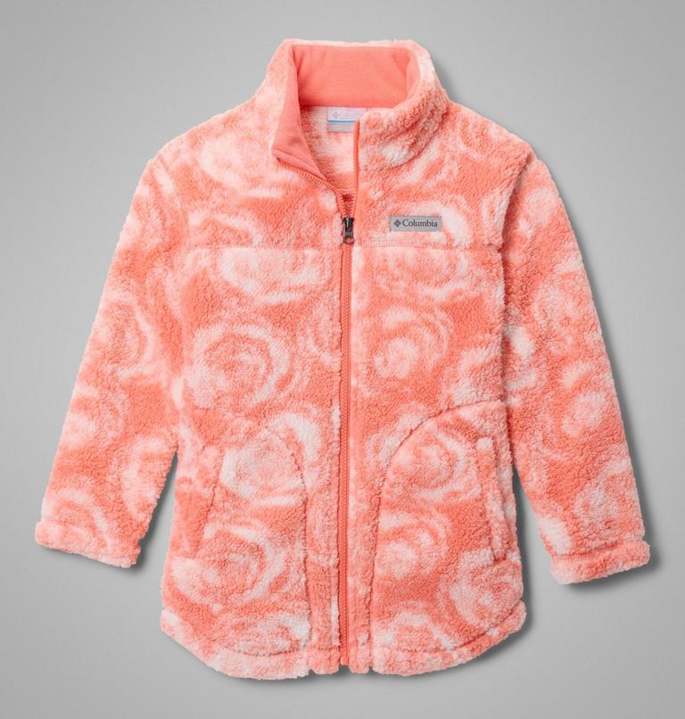 Girls' West Bend Printed Sherpa Jacket, Color: Hot Coral Rosecity, image 1