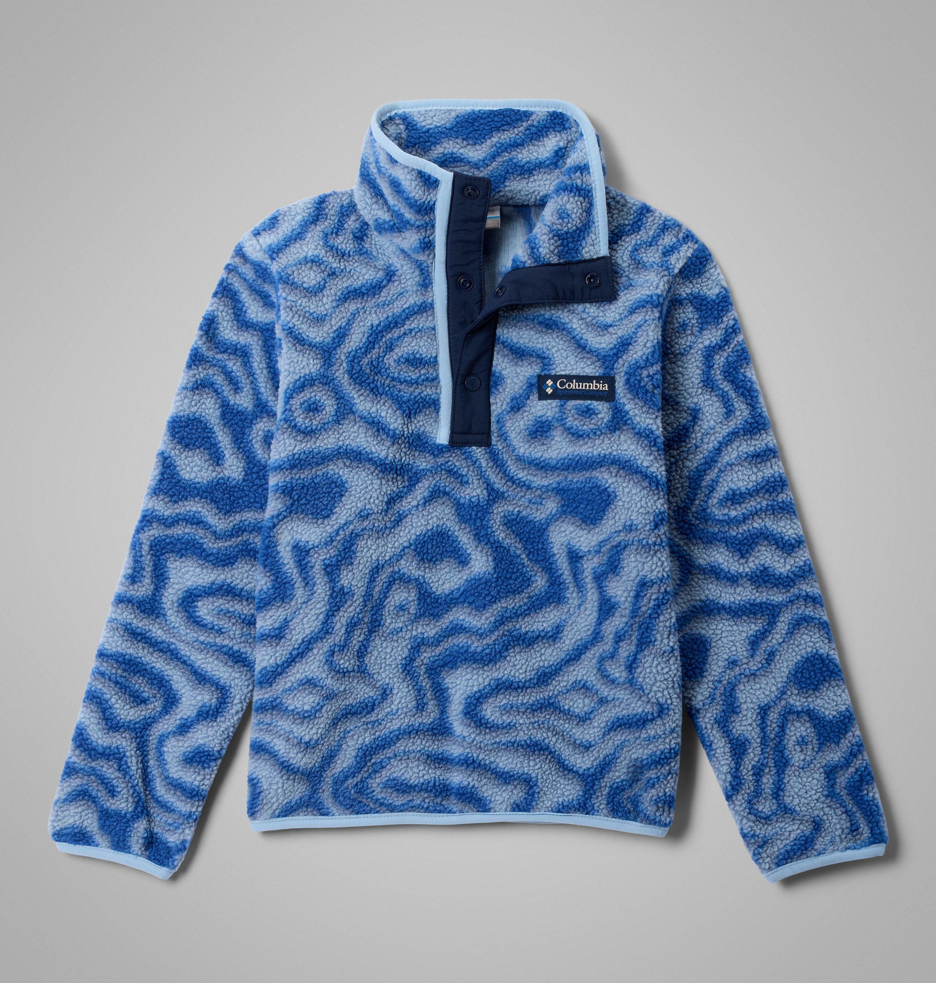 Columbia Sportswear Unisex Blue Columbia - Youth Helvetia™ Ii Sherpa Half Snap Printed Fleece - Mountain Topoglitch, Coll Navy Junior Xs Size (6-7 Years)