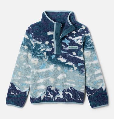 Youth Helvetia II Sherpa Half Snap Printed Fleece, Color: Crushed Blue Sisters, Everblue, image 3