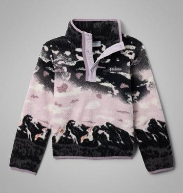 Youth Helvetia II Sherpa Half Snap Printed Fleece, Color: Shale Purple Sisters, Lavender Pearl, image 1
