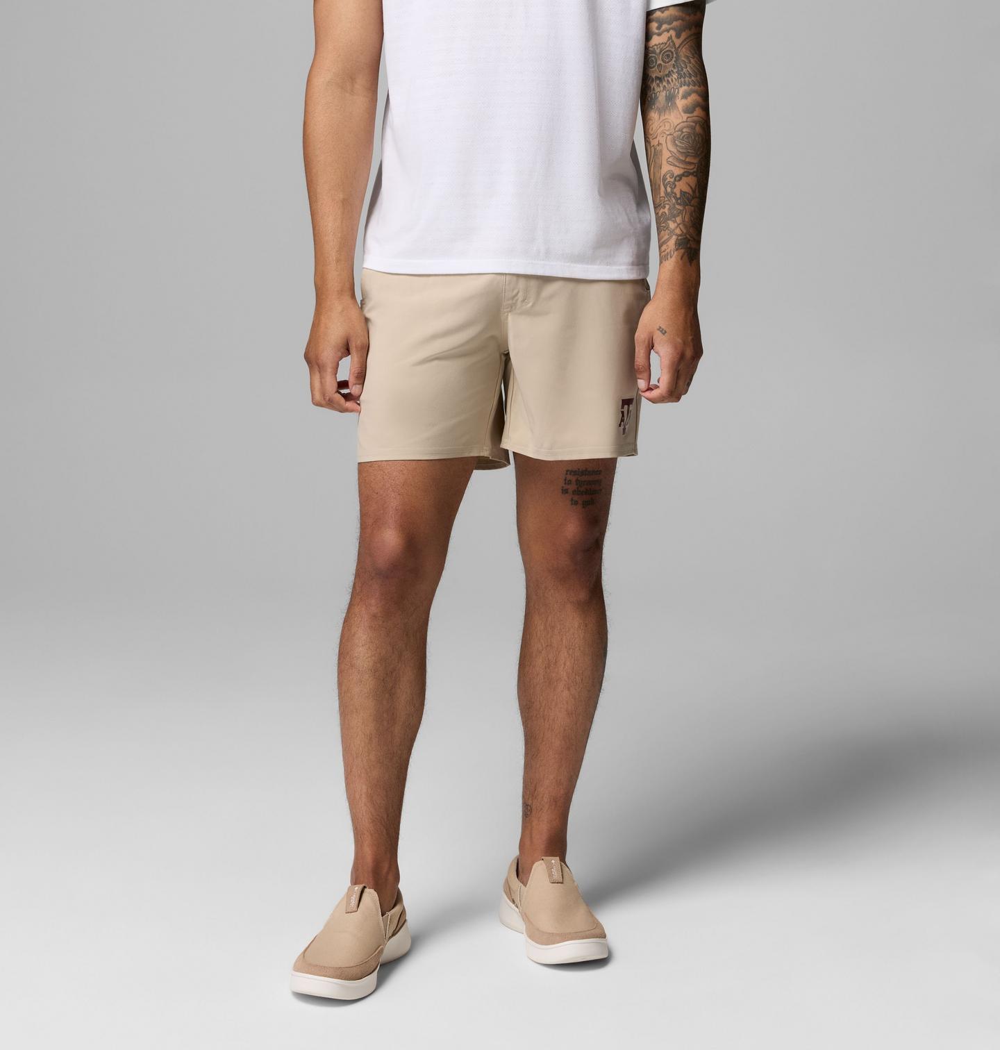 Мужские шорты Columbia Collegiate PFG Terminal Roamer Stretch Shorts - Texas A&M, цвет: Серо-бежевый — фото 1