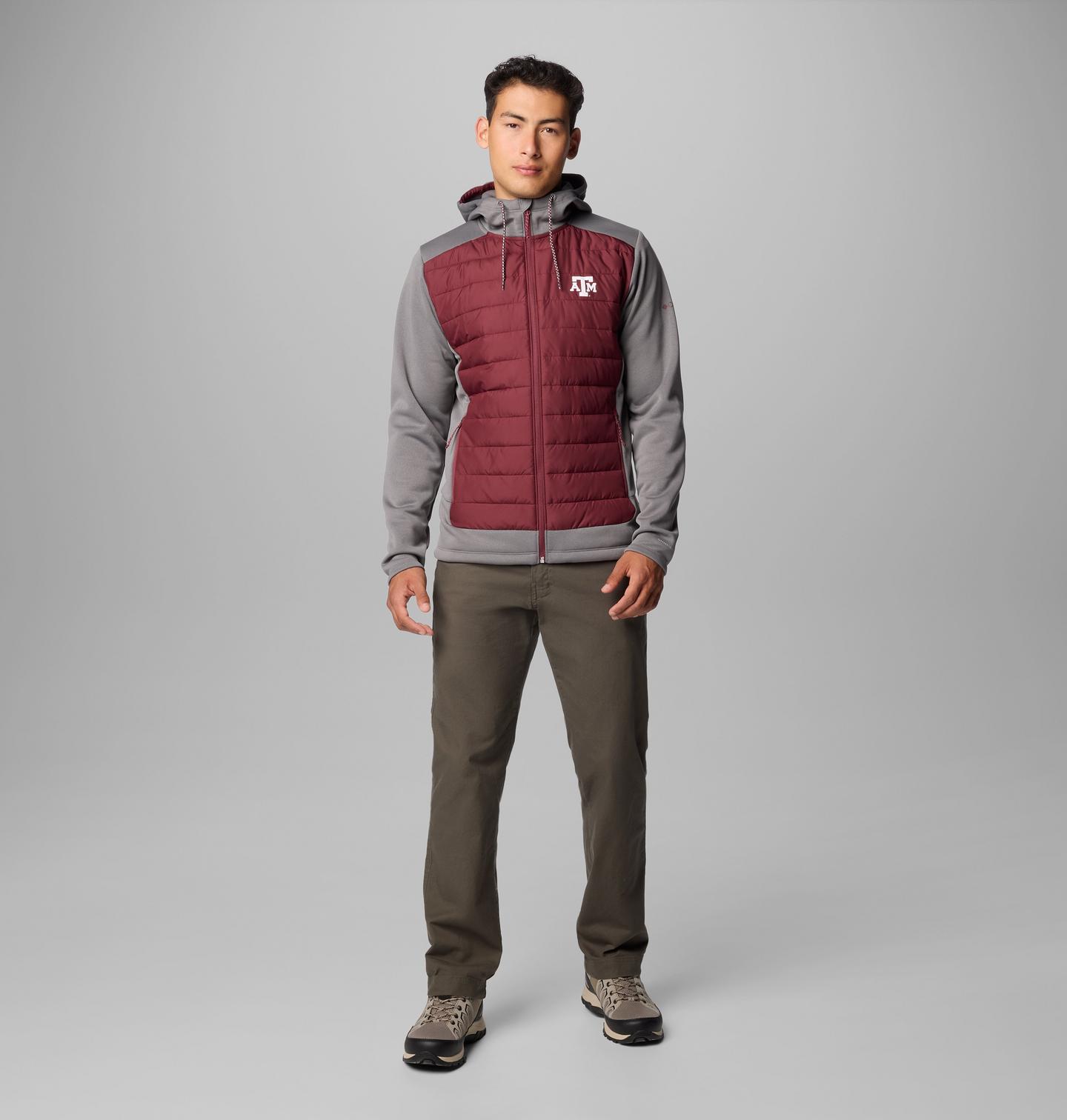 Мужское худи Columbia Collegiate Out-Shield Hybrid - Texas A&M, цвет: Серый / Бордовый — фото 2
