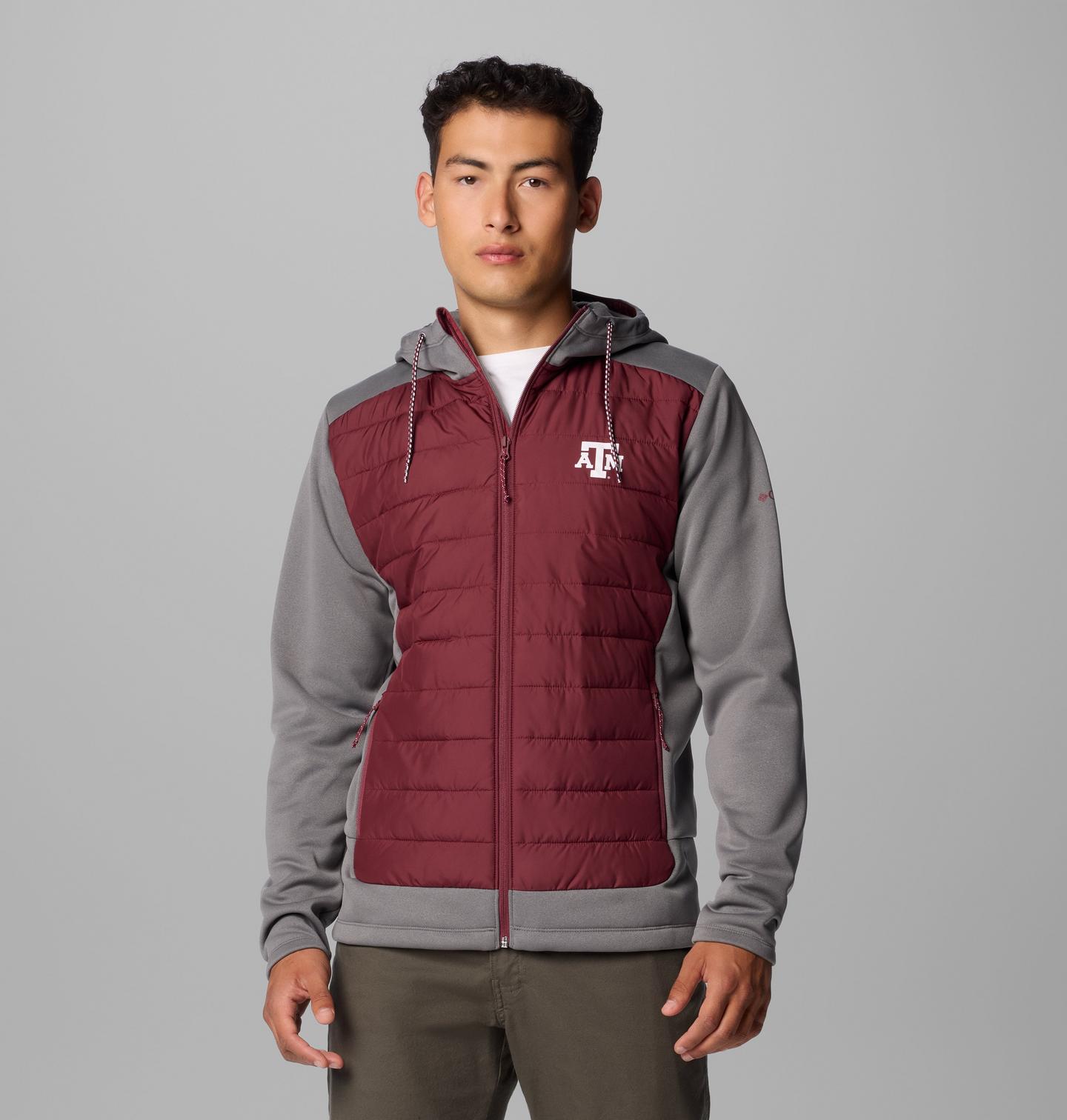 Мужское худи Columbia Collegiate Out-Shield Hybrid - Texas A&M, цвет: Серый / Бордовый — фото 1