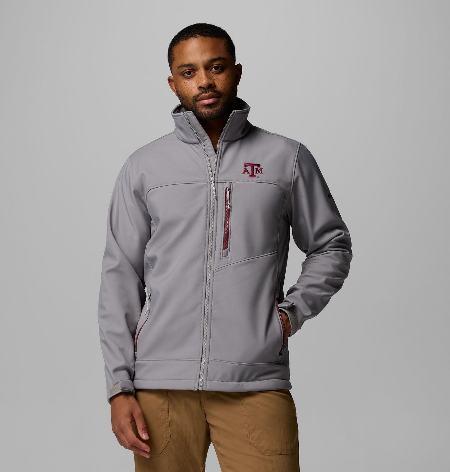Мужские куртки Columbia Collegiate Ascender III Softshell - Texas A&M, цвет: Светлый серый — фото 1