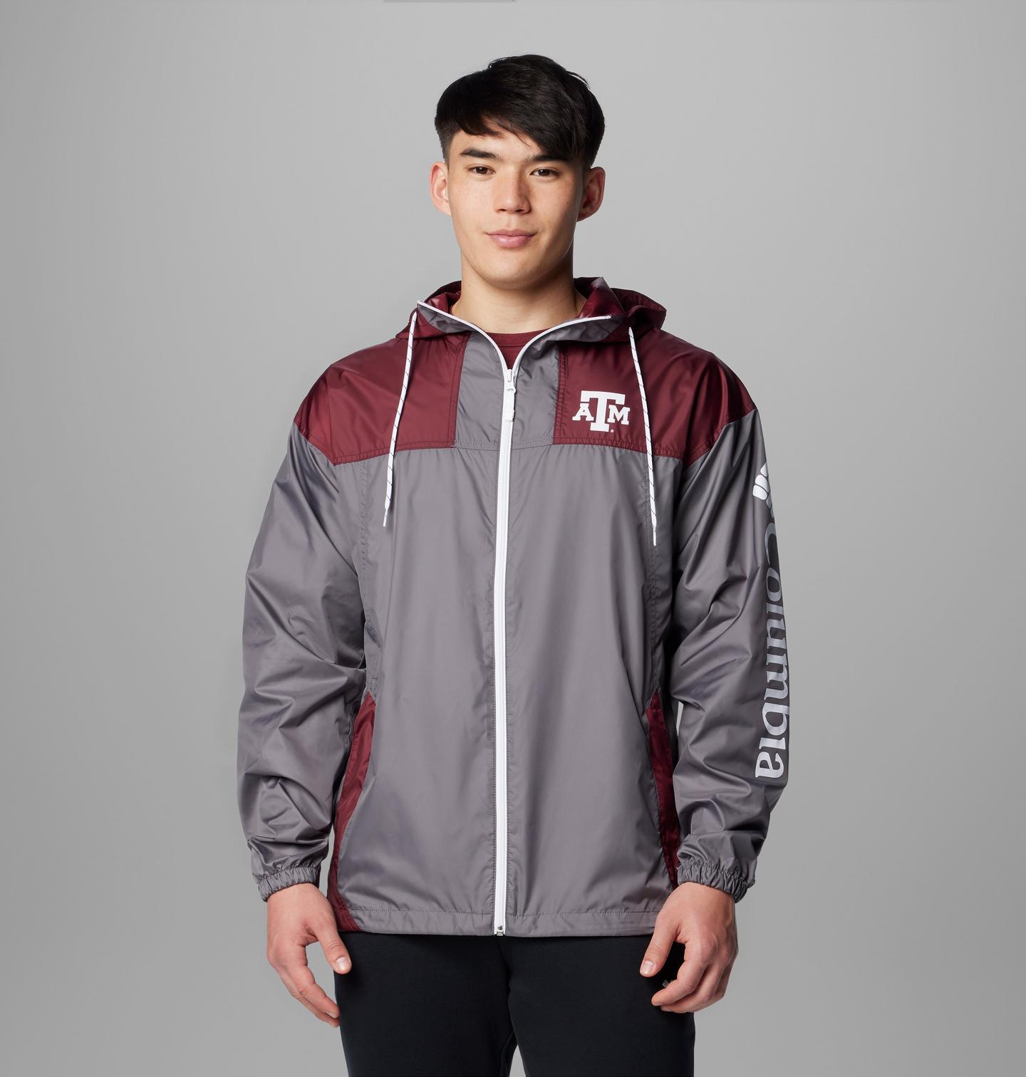 Мужская куртка Columbia Collegiate Flash Challenger II Windbreaker - Texas A&M, цвет: Серый / Бордовый — фото 1