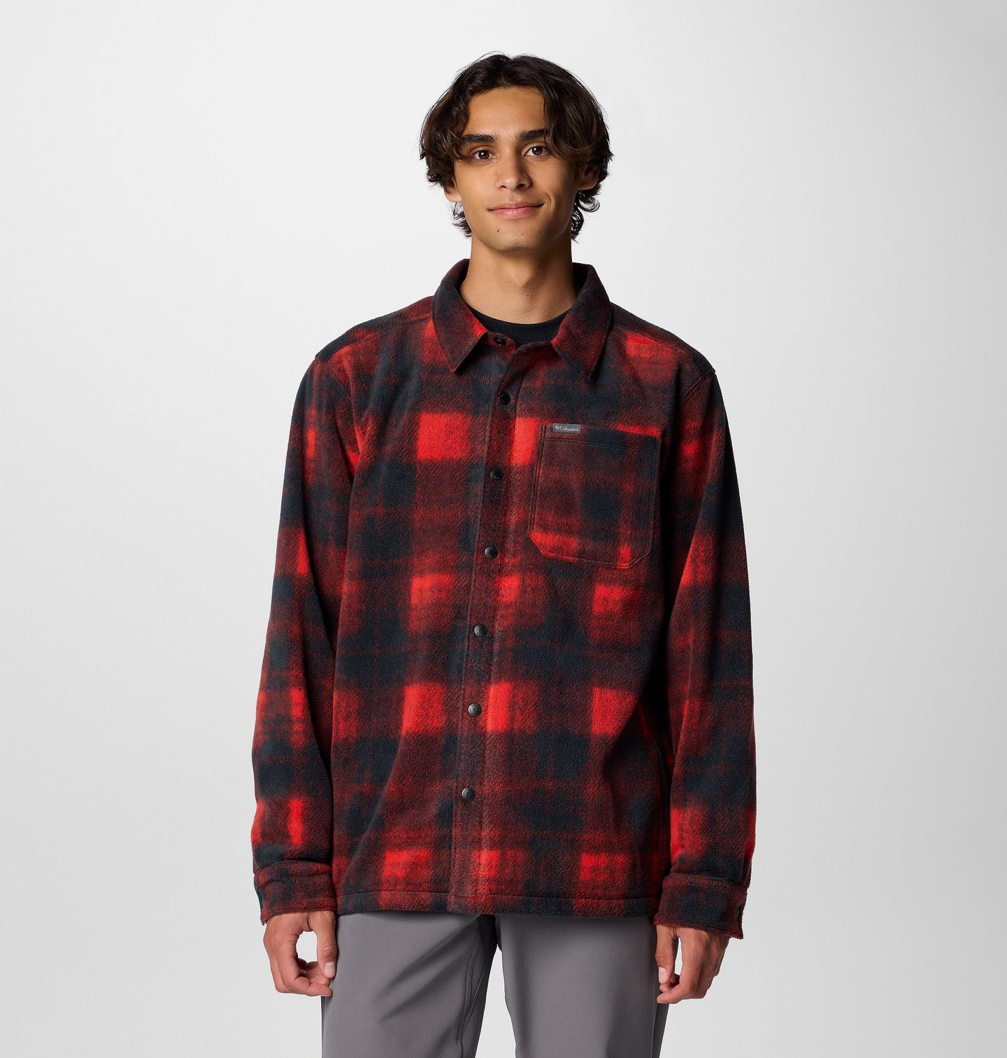 Мужская куртка Columbia Steens Mountain Printed Fleece Shirt Jacket II - Tall, цвет: Молочный красный — фото 1