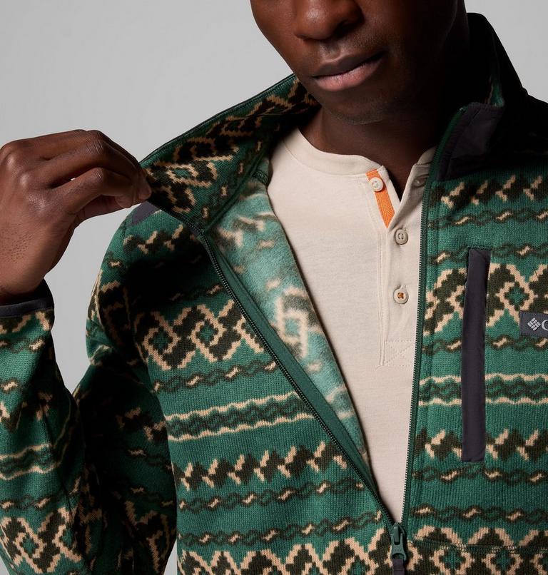 Men's Sweater Weather III Half Zip Printed Fleece, Color: Rain Forest KnitKnot, image 7