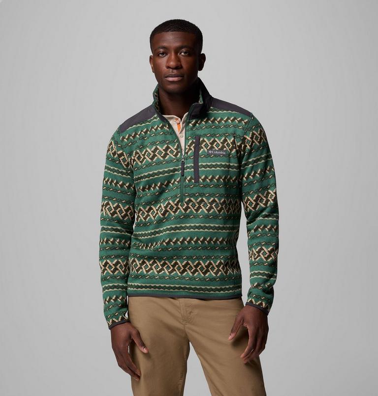 Men's Sweater Weather III Half Zip Printed Fleece, Color: Rain Forest KnitKnot, image 1