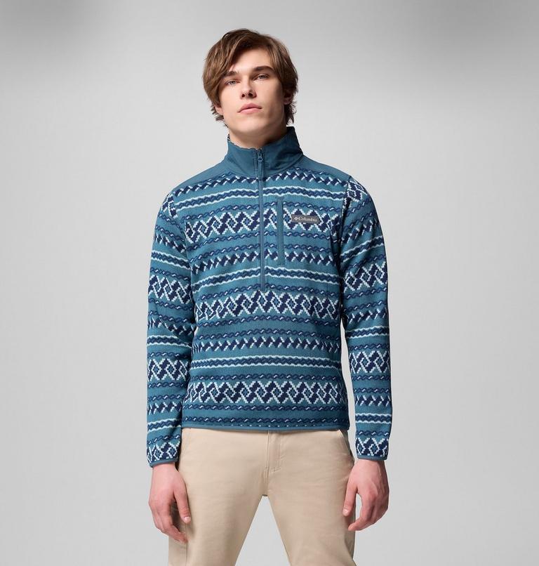 Men's Sweater Weather III Half Zip Printed Fleece, Color: Everblue KnitKnot, image 6