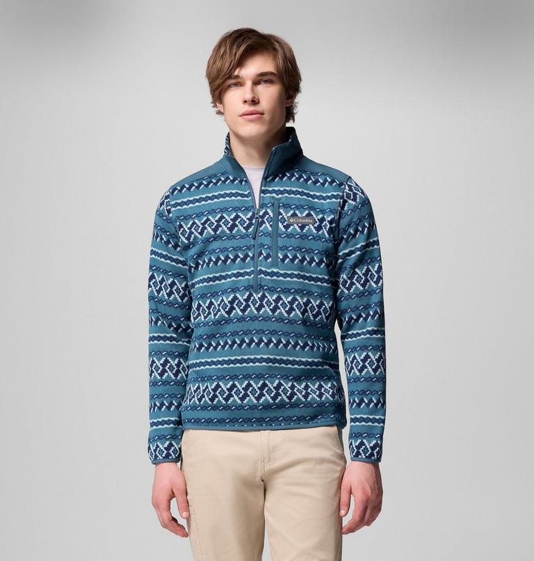Men's Sweater Weather III Half Zip Printed Fleece, Color: Everblue KnitKnot, image 1