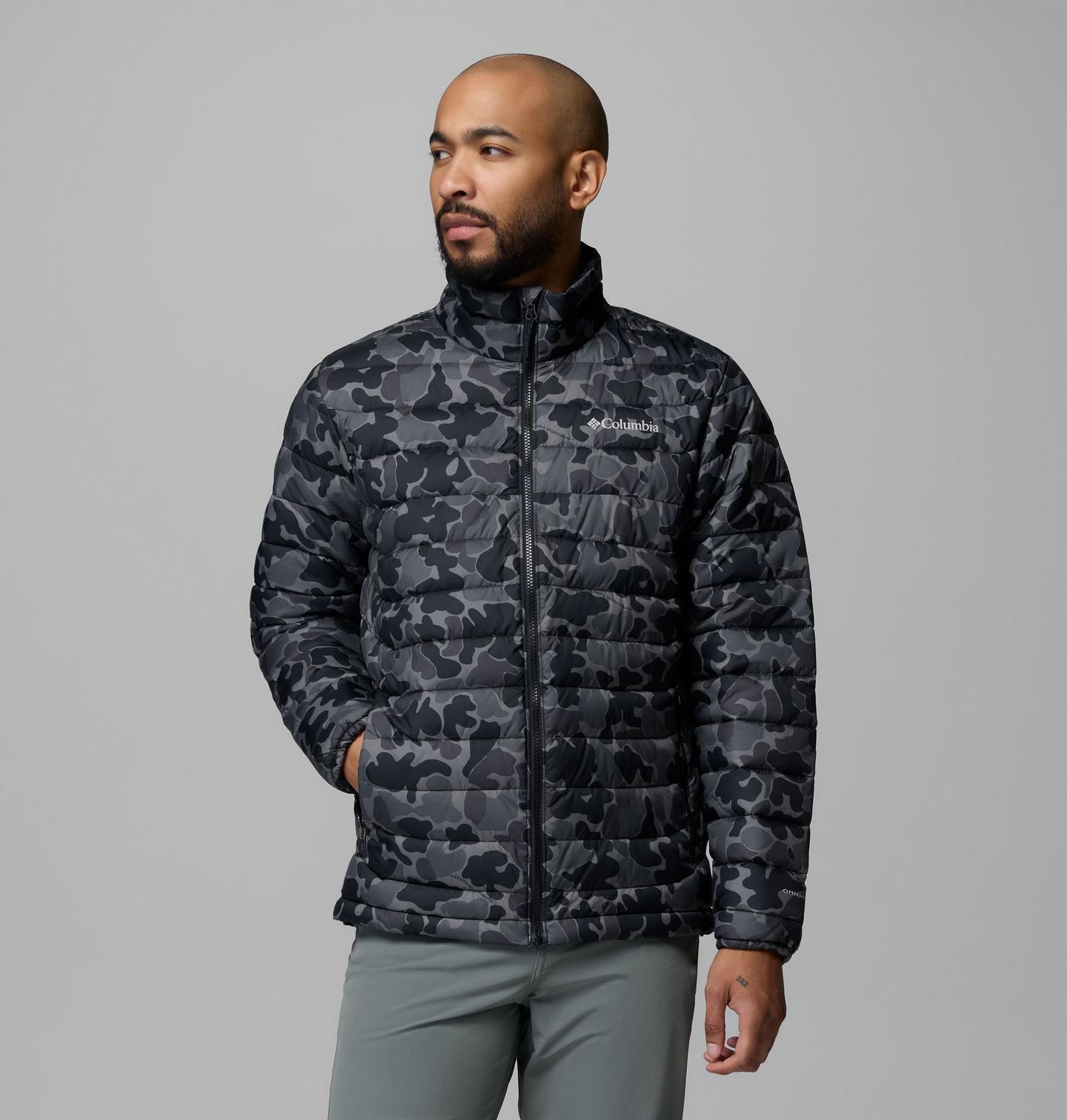 Мужская куртка Columbia Powder Lite II Printed, цвет: Чёрный камуфляжный — фото 1