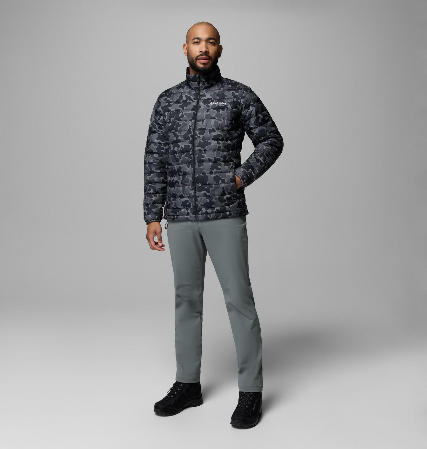 Мужская куртка Columbia Powder Lite II Printed, цвет: Чёрный камуфляжный — фото 2