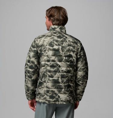 Men's Powder Lite II Printed Insulated Jacket, Color: Greenscape Icy Peaks, image 3
