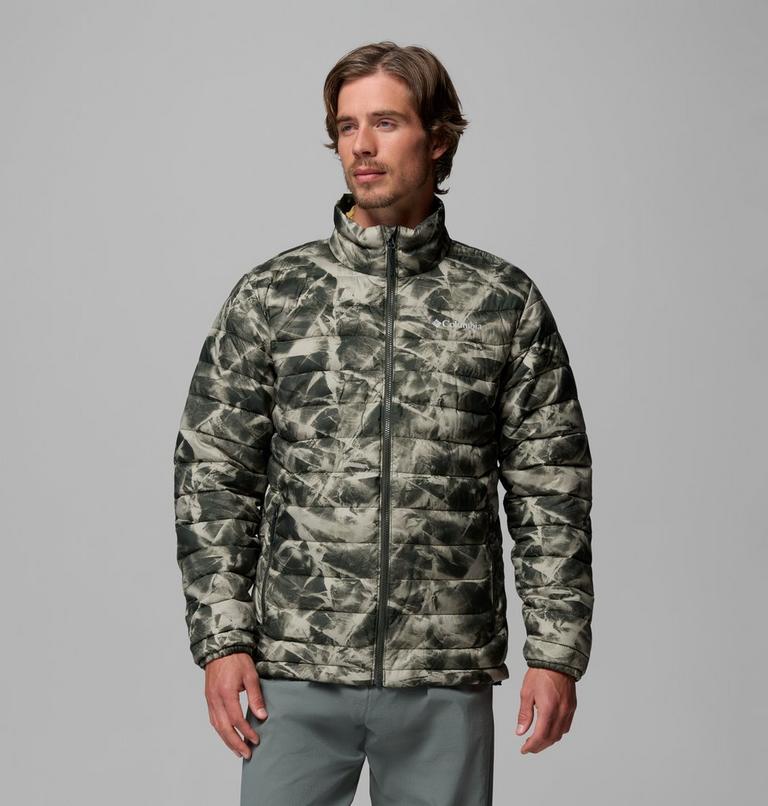 Giacca imbottita stampata Powder Lite II da uomo, Color: Greenscape Icy Peaks, image 1