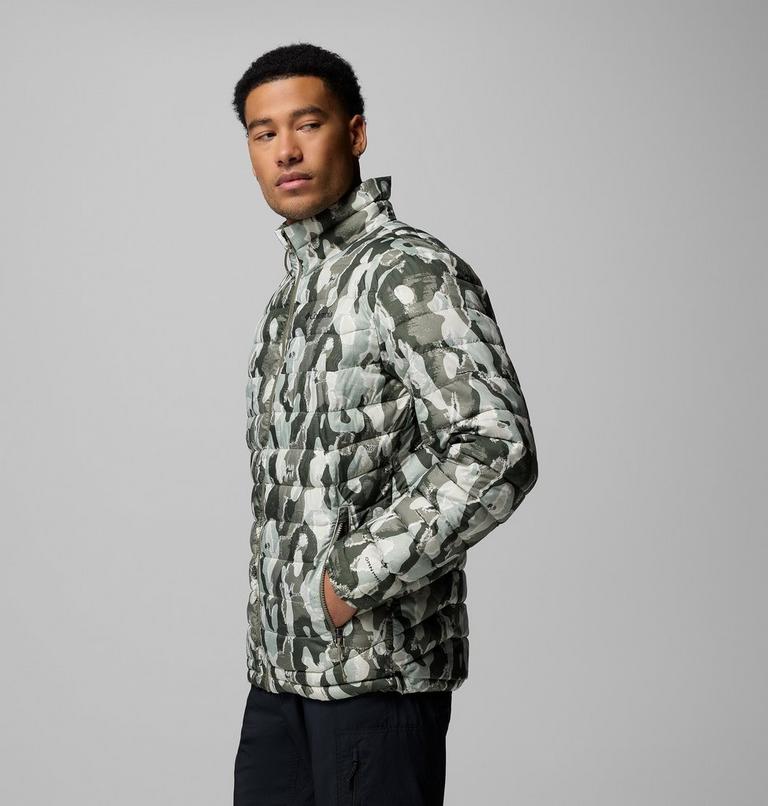 Men's Powder Lite II Printed Insulated Jacket, Color: Stone Green Treebark Print, image 4