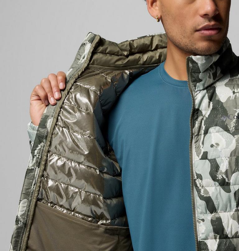 Men's Powder Lite II Printed Insulated Jacket, Color: Stone Green Treebark Print, image 6