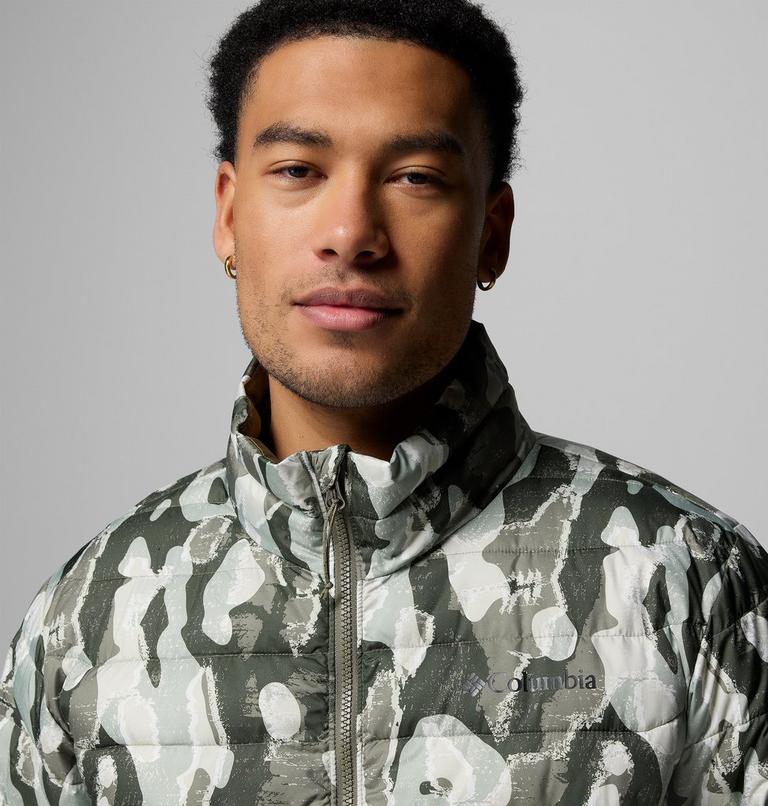 Men's Powder Lite II Printed Insulated Jacket, Color: Stone Green Treebark Print, image 7