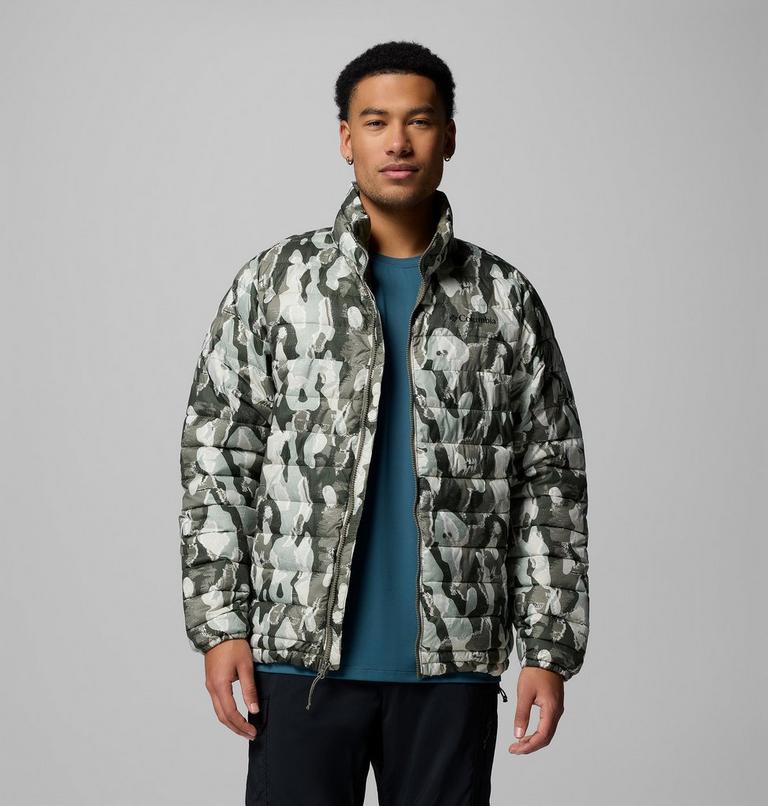 Men's Powder Lite II Printed Insulated Jacket, Color: Stone Green Treebark Print, image 1
