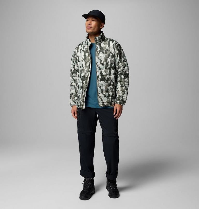Men's Powder Lite II Printed Insulated Jacket, Color: Stone Green Treebark Print, image 2