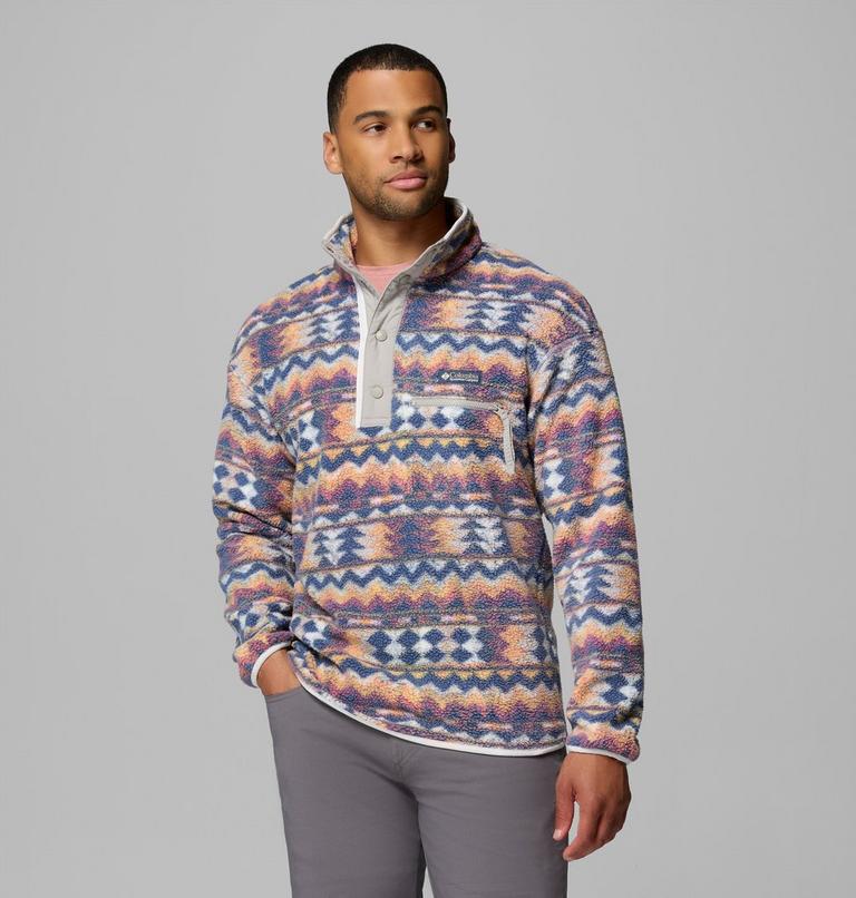 Men's Helvetia II Printed Half Snap Fleece, Color: Sea Salt, Retrotree, image 1