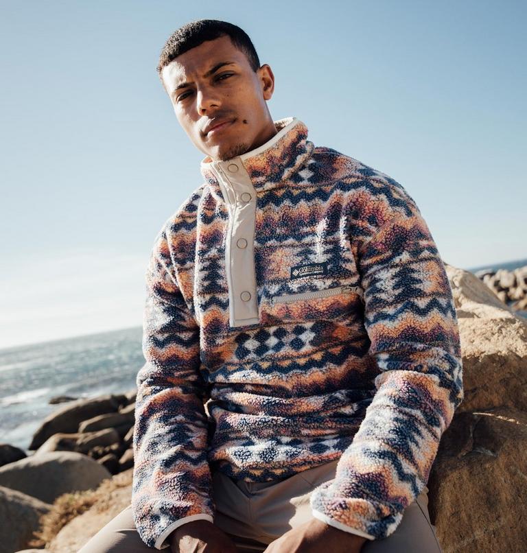 Men's Helvetia II Printed Half Snap Fleece, Color: Sea Salt, Retrotree, image 6