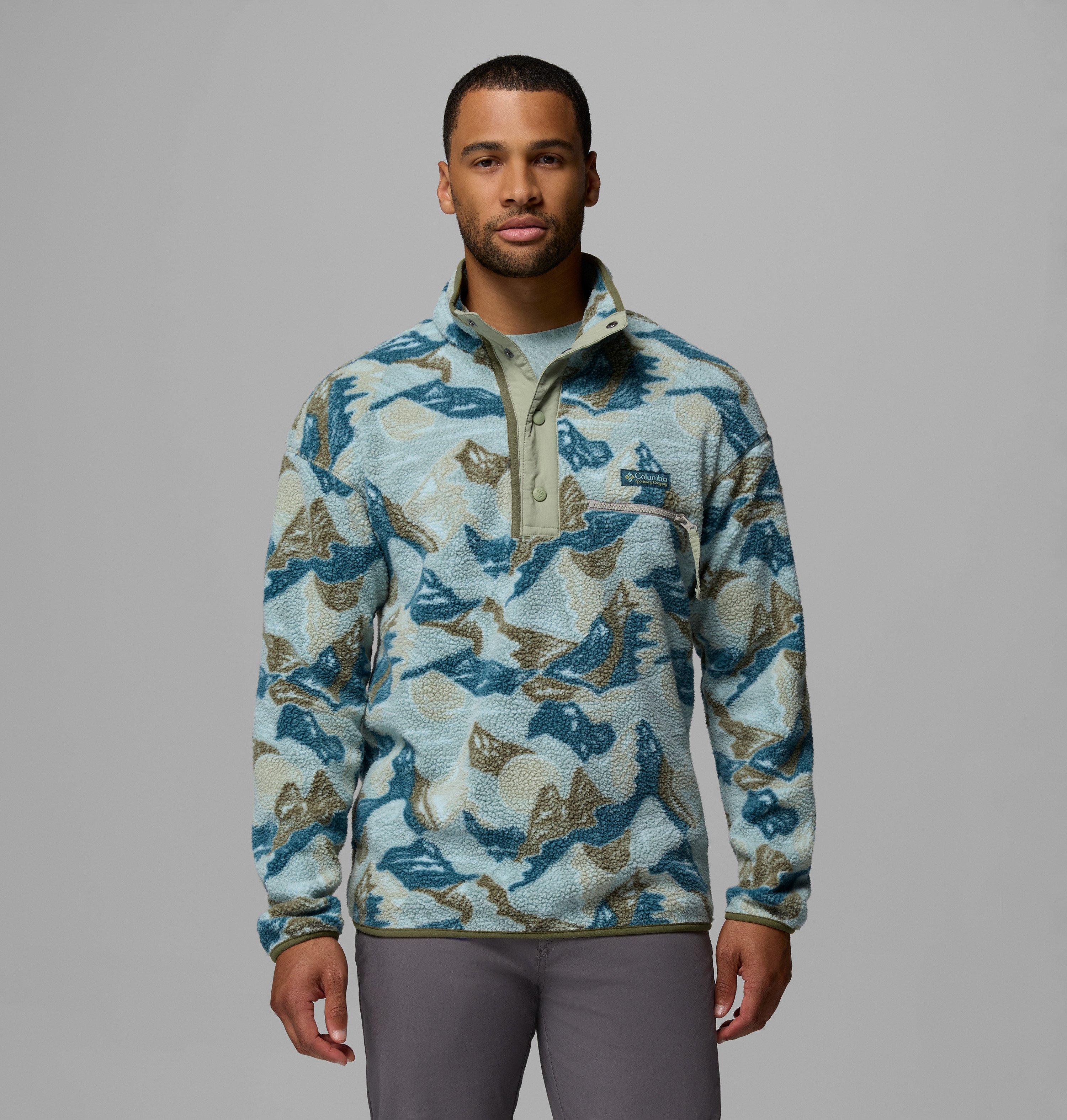 Columbia Sportswear Men's Green Columbia - Helvetia™ Ii Printed Half Snap Fleece - Safari, Sunscapes Small