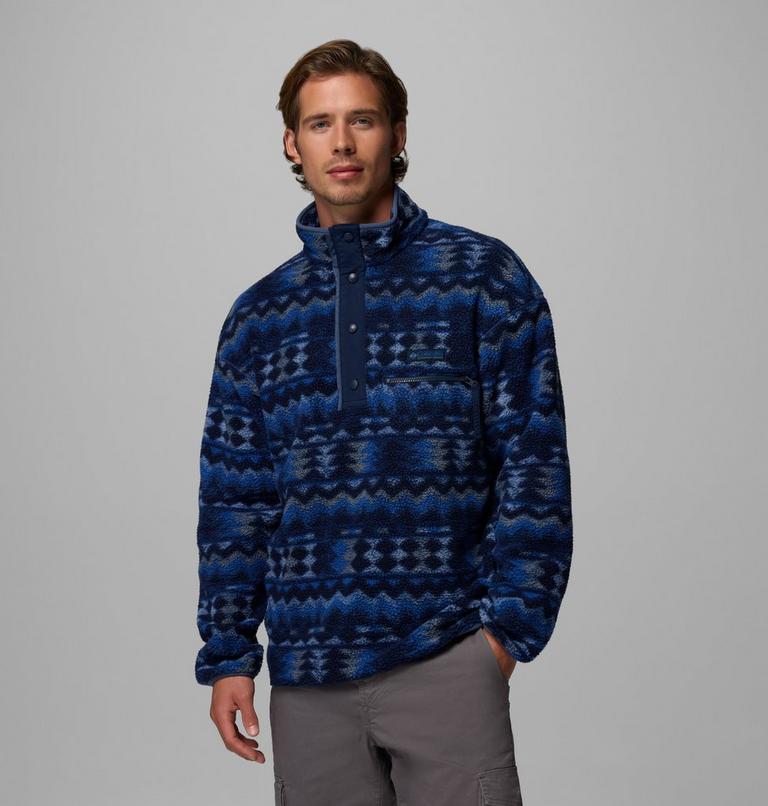 Men's Helvetia II Printed Half Snap Fleece, Color: Mountain Blue, Retrotree, image 1