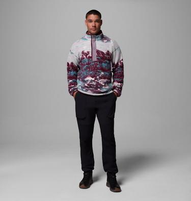 Men's Helvetia II Printed Half Snap Fleece, Color: Rich Wine Sisters, image 2