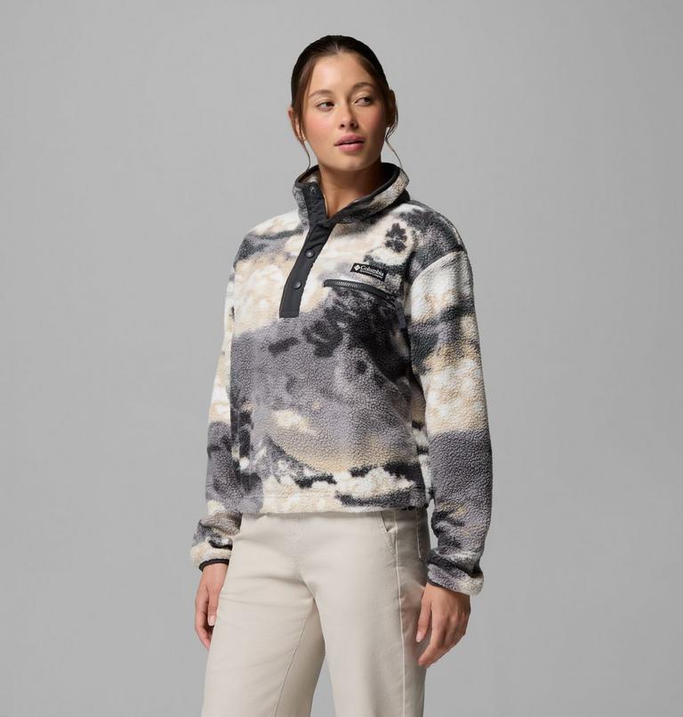 Women's Helvetia II Cropped Sherpa Half Snap Printed Fleece, Color: Shark, Dreaming, image 4