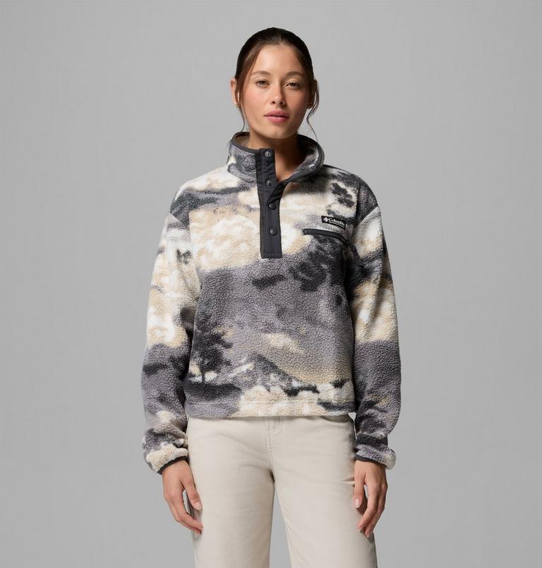 Women's Helvetia II Cropped Sherpa Half Snap Printed Fleece, Color: Shark, Dreaming, image 1