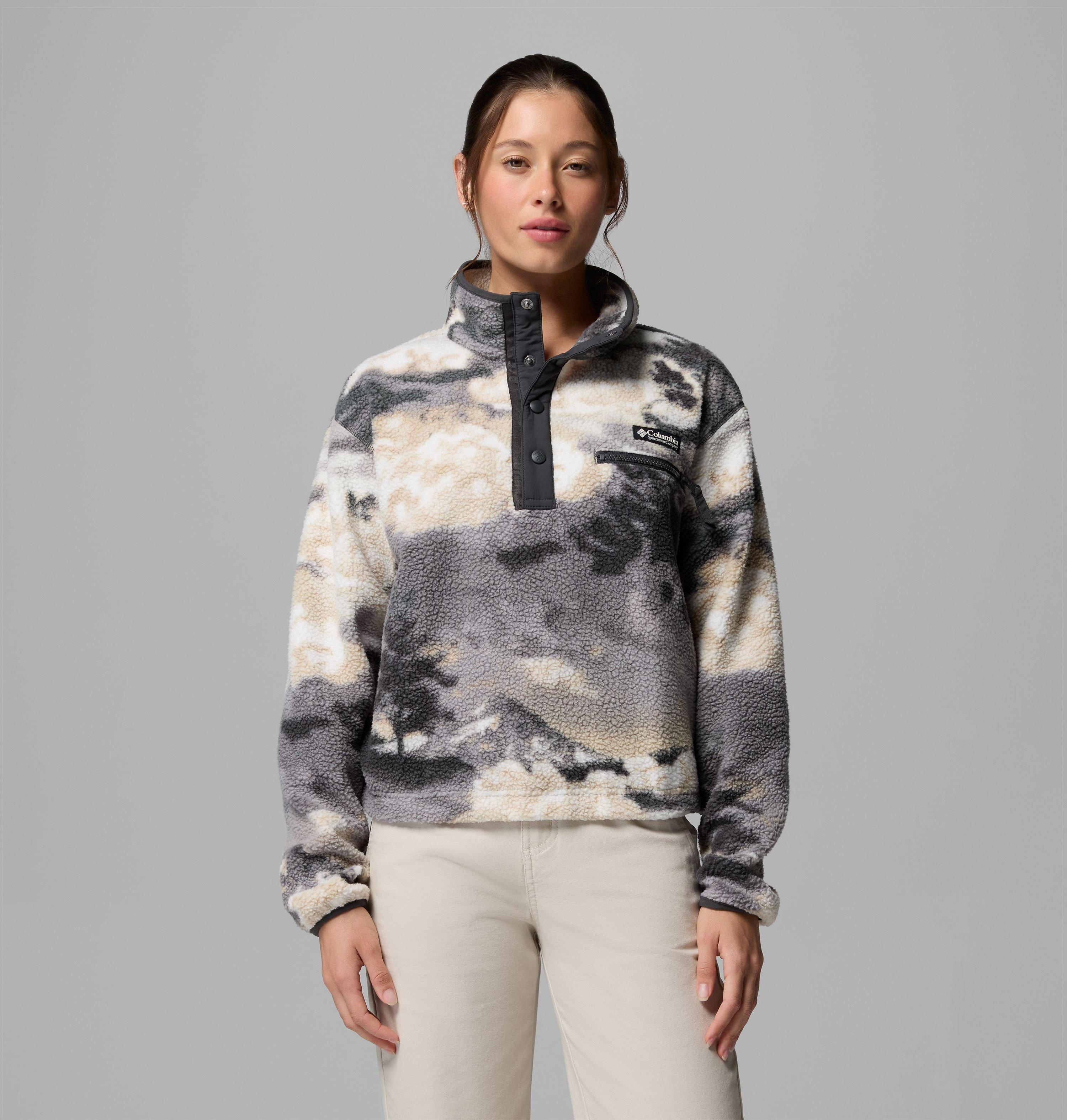 Columbia Sportswear Women's Black Columbia - Helvetia™ Ii Cropped Sherpa Half Snap Printed Fleece - Shark, Dreaming Large