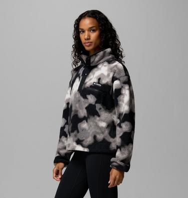 Women's Helvetia II Cropped Sherpa Half Snap Printed Fleece, Color: Black, Dyeflower, image 20