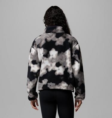 Women's Helvetia II Cropped Sherpa Half Snap Printed Fleece, Color: Black, Dyeflower, image 19