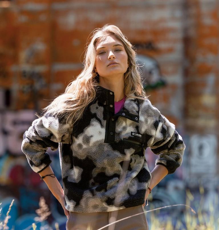 Forro polar sherpa corto con cierre medio y estampado Helvetia II para mujer, Color: Black, Dyeflower, image 8