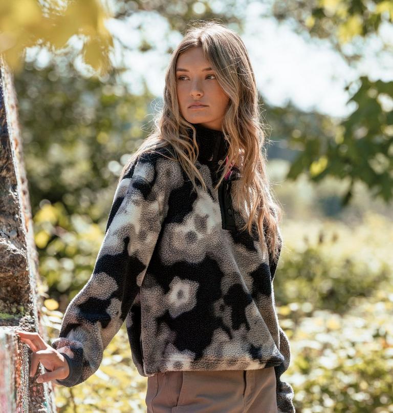 Forro polar sherpa corto con cierre medio y estampado Helvetia II para mujer, Color: Black, Dyeflower, image 9