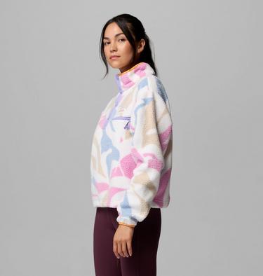 Women's Helvetia II Cropped Sherpa Half Snap Printed Fleece, Color: White, Floristic, image 48