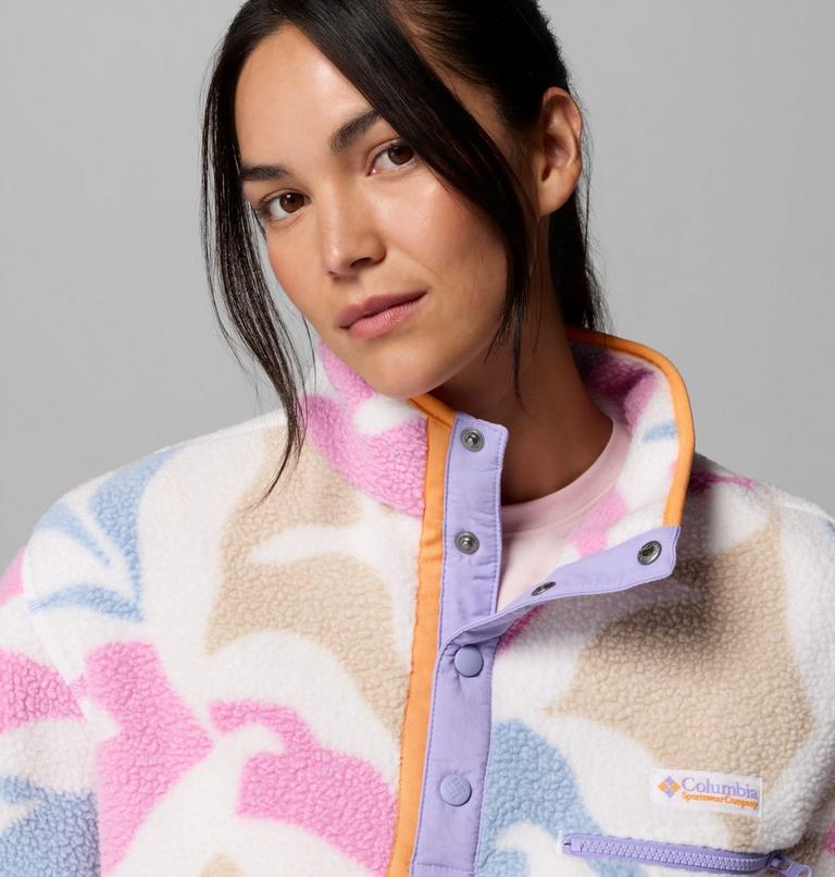 Forro polar sherpa corto con cierre medio y estampado Helvetia II para mujer, Color: White, Floristic, image 5