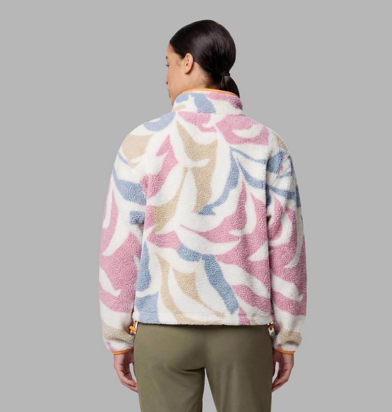 Women's Helvetia II Cropped Sherpa Half Snap Printed Fleece, Color: White, Floristic, image 2
