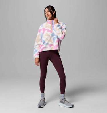 Women's Helvetia II Cropped Sherpa Half Snap Printed Fleece, Color: White, Floristic, image 46