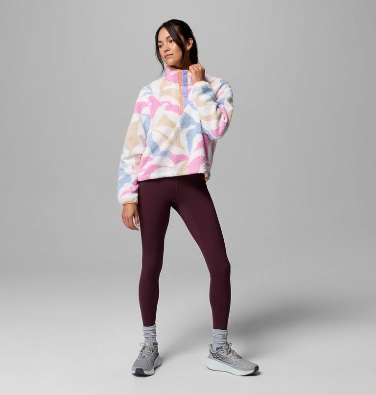 Forro polar sherpa corto con cierre medio y estampado Helvetia II para mujer, Color: White, Floristic, image 2