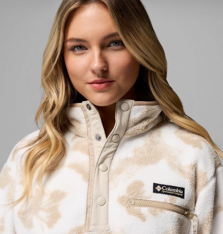 Women's Helvetia II Cropped Sherpa Half Snap Printed Fleece, Color: Sea Salt, Sprayflower, image 5